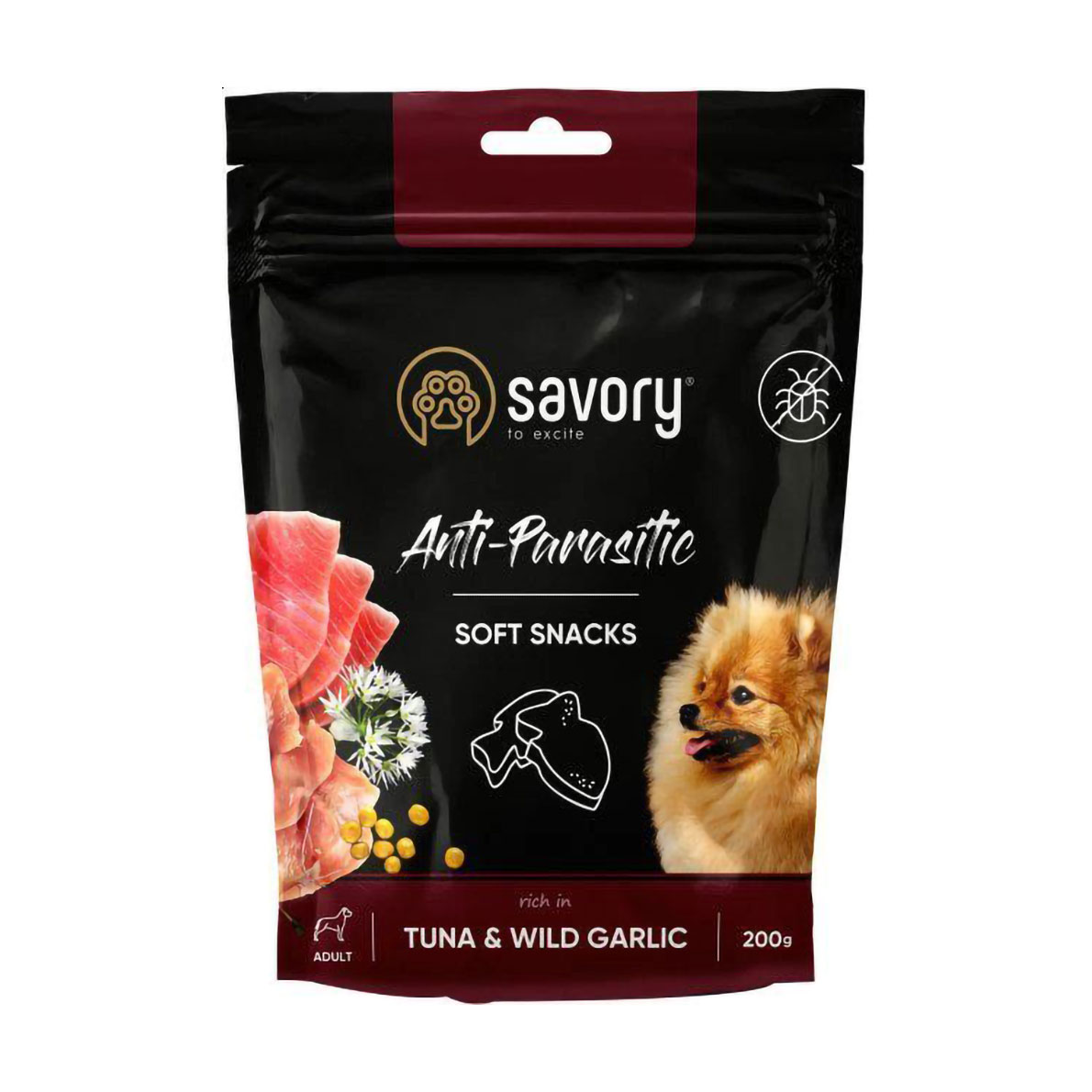 Ласощі для собак Savory Anti-Parasitic Soft Snacks Tuna &amp; Wild Garlic з тунцем та диким часником, 200 г